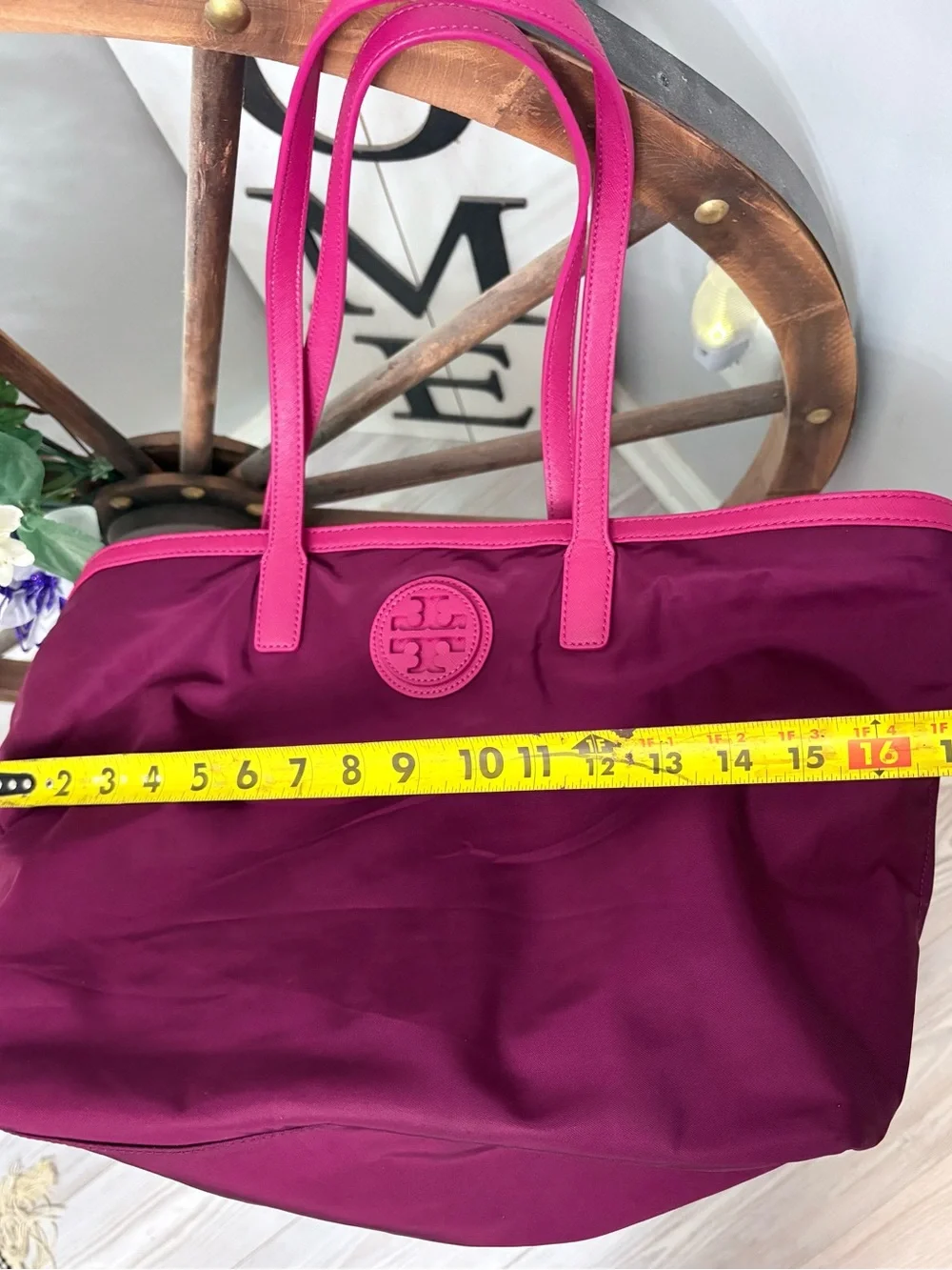 Tory Burch Plum Tote with Pink Trim